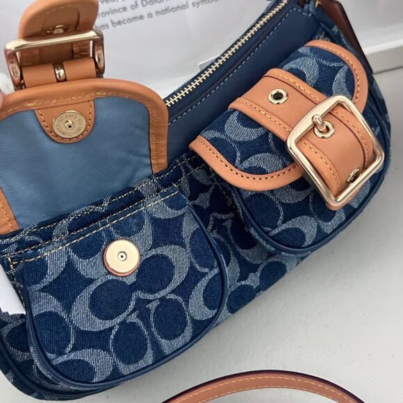 Coach Ashton Baguette Bag In Signature Canvas Denim/Brown CY700 - Picture 6 of 10